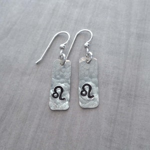 Zodiac Earrings /Sterling Silver Your Sign Bar Earrings / Horoscope Sagittarius Libra Aries Leo / Silver Bar Earring image 1