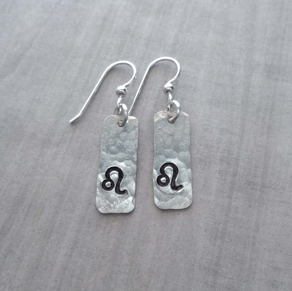 Zodiac Earrings /Sterling Silver Your Sign Bar Earrings / Horoscope Sagittarius Libra Aries Leo / Silver Bar Earring