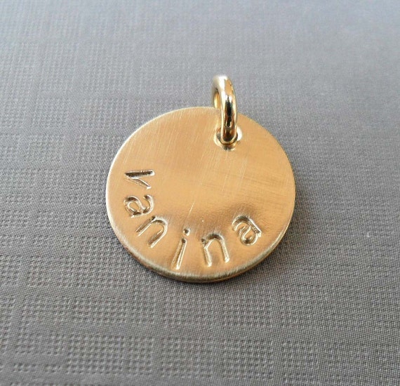 Gold Name Charm - Gold Fill Name Disc - Personalized Gold Name - Add-on Hand-stamped Gold Charm