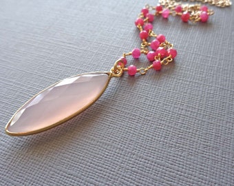 Ruby and Rose Quartz Necklace Gold Fill - Gift of Love - Valentines Love Stone - Boho Luxe Jewelry