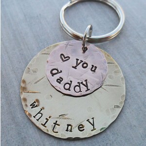 Personalized Dad Keychain Love You Daddy Father Dad Key Holder Hand-stamped Personalized Fathers Day Gift New Daddy Gift image 2