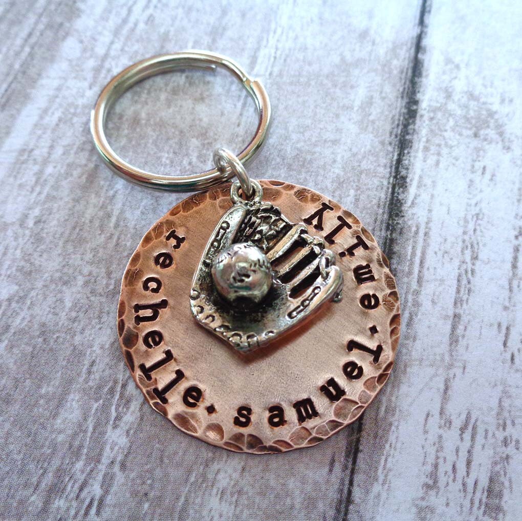 Baseball Keychain Custom Names Fathers Day Gift