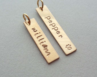 Add on Gold Fill Bar - Personalized Gold Name Bar - Custom Name Date pendant - Hand stamped Gift