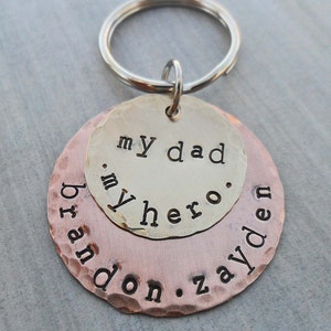 My Dad My Hero Personalized Keychain - Father Dad - Hand-Stamped Custom Names - Father Hero Keychain - Fathers Day Gift