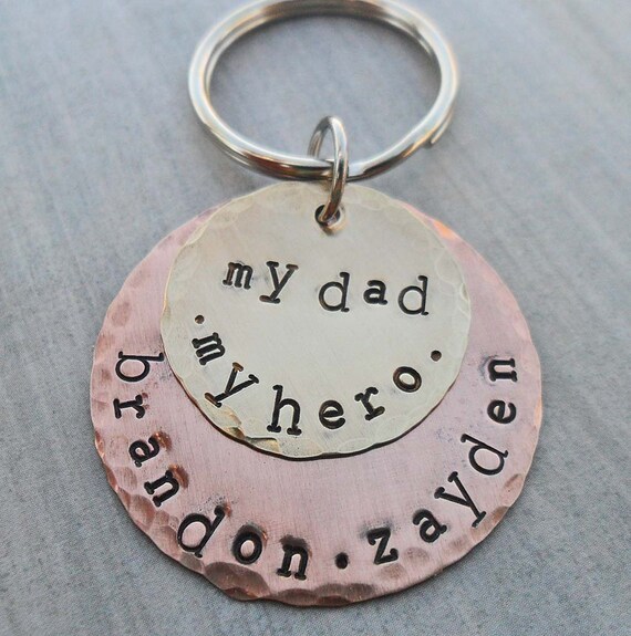 My Dad My Hero Personalized Keychain - Father Dad - Hand-Stamped Custom Names - Father Hero Keychain - Fathers Day Gift