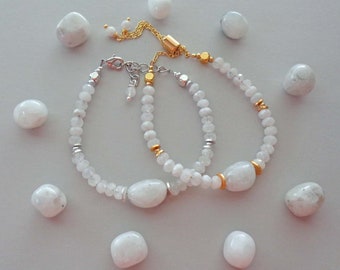 Moonstone Nugget Bracelet in Silver or Gold /  Rainbow Moonstone Handmade Beaded Bracelet / Fertility Stone