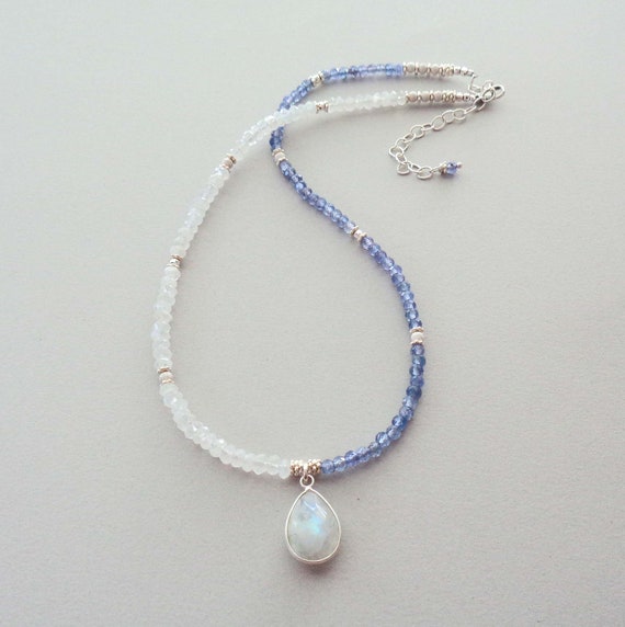Tanzanite and Moonstone Sterling Silver Necklace / Dainty Luxe Jewelry / Moonstone Pendant