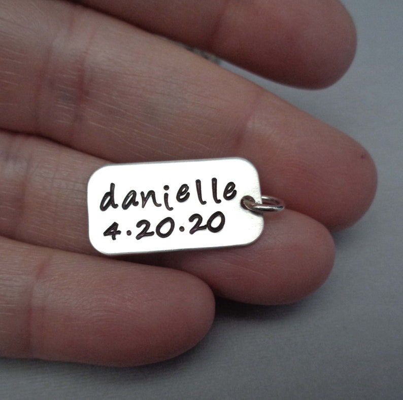 Personalized Sterling Silver Tag / Add on Sterling Silver Bar / Personalized Name Date Numbers image 3