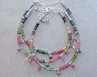 Watermelon Tourmaline Sterling Silver Bracelet / Genuine Colorful Gemstone Jewelry / Watermelon Tourmaline Jewelry
