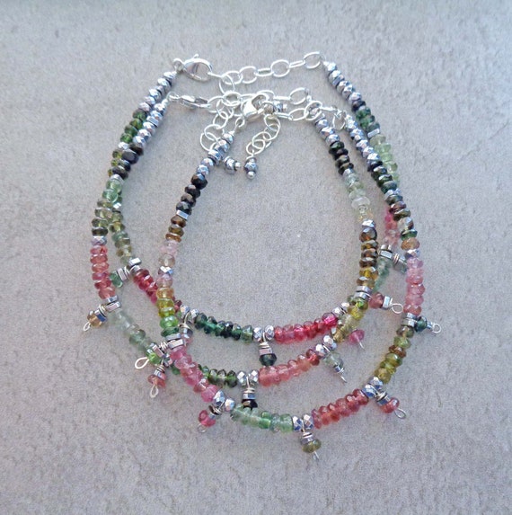 Watermelon Tourmaline Sterling Silver Bracelet / Genuine Colorful Gemstone Jewelry / Watermelon Tourmaline Jewelry