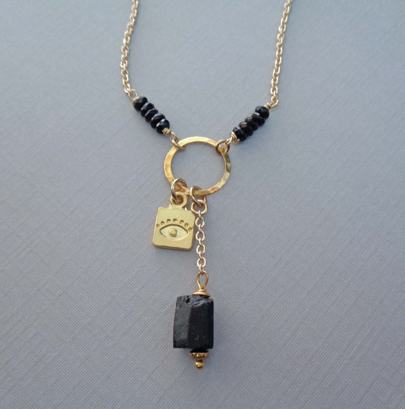 Protection Choker Necklace / Black Tourmaline Onyx Evil Eye Jewelry / Grounding Protection Stone image 3
