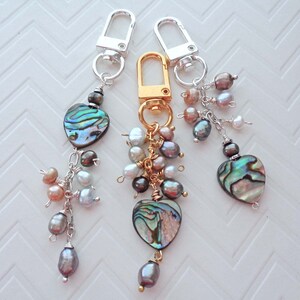 Abalone & Pearl Keychain /purse Bag Charm / Necklace Pearl Charm ...