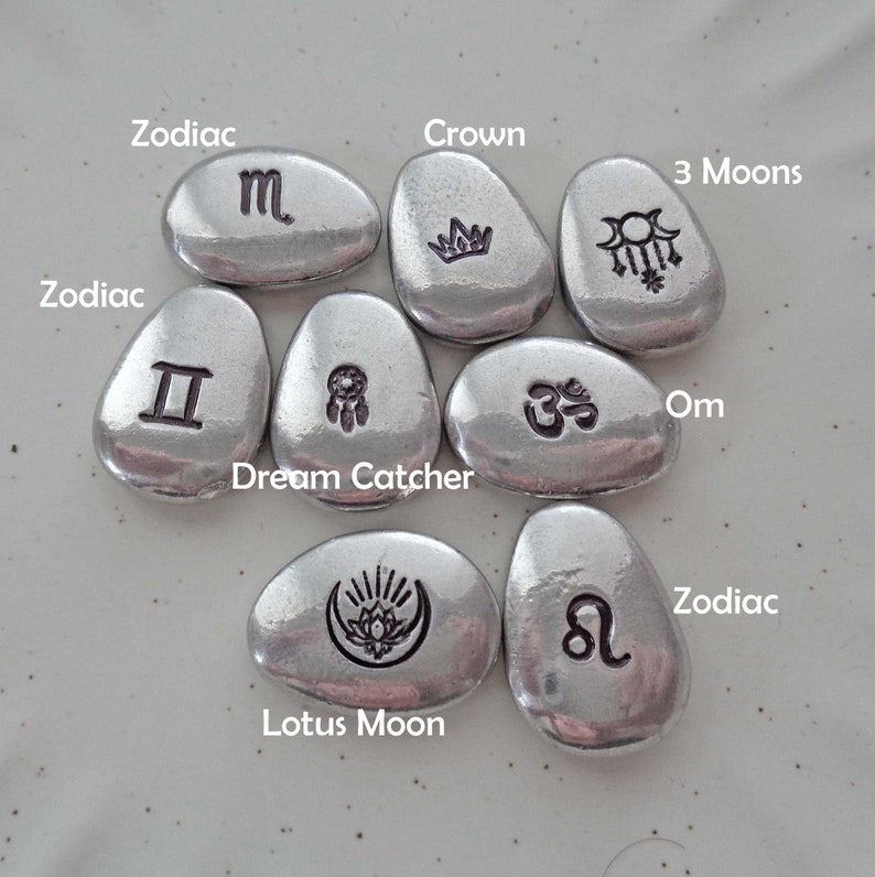 Small Decorative Pebble / Zodiac Flower Owl Bird Om Whale Heart Cross Cactus Moon Lotus Cow / Stamped Symbol Pebble image 3