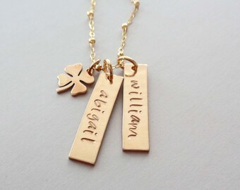 Lucky Mom Personalized Names Gold Bar Necklace / Mother's Day Jewelry / Custom Names / Gold Fill Jewelry