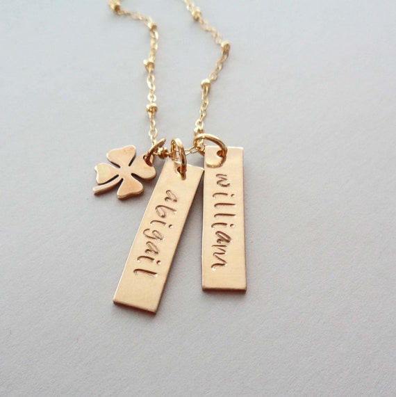 Lucky Mom Personalized Names Gold Bar Necklace / Mother's Day Jewelry / Custom Names / Gold Fill Jewelry