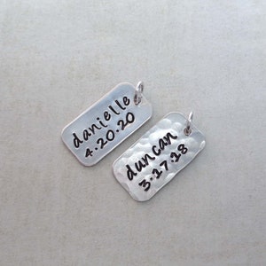 Personalized Sterling Silver Tag / Add on Sterling Silver Bar / Personalized Name Date Numbers image 2