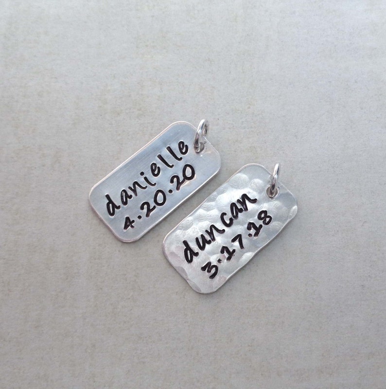 Personalized Sterling Silver Tag / Add on Sterling Silver Bar / Personalized Name Date Numbers image 2