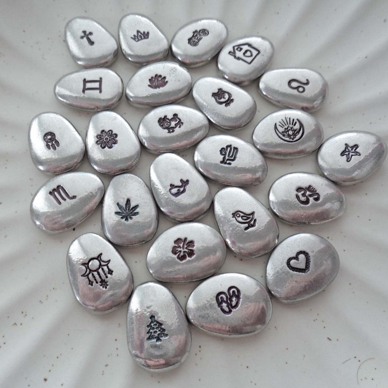 Small Decorative Pebble / Zodiac Flower Owl Bird Om Whale Heart Cross Cactus Moon Lotus Cow / Stamped Symbol Pebble image 7