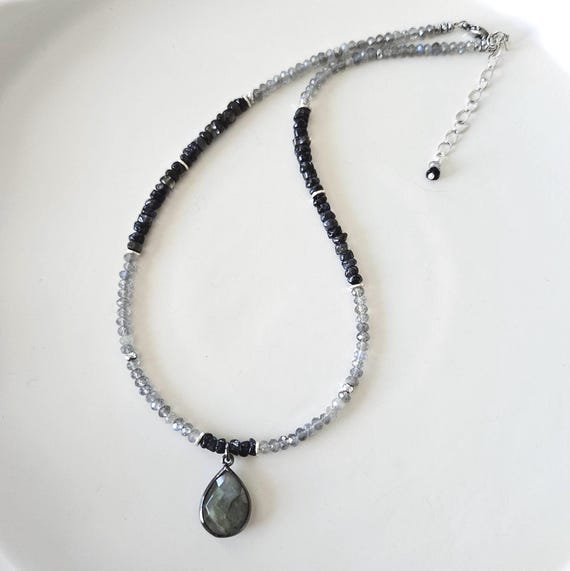 Labradorite Pendant & Iolite Beaded Necklace