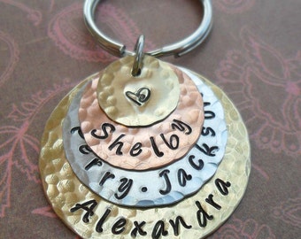 Love Stack Keychain - Personalized Hand Stamped Keychain - Custom Names Words Dates