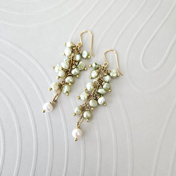 Green Freshwater Pearl earrings