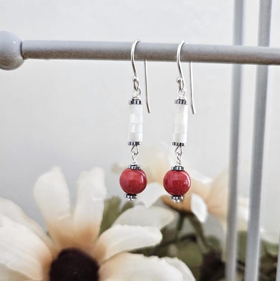 Coral and Mother Of Pearl Stack Earrings