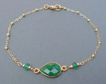 Emerald Gold Fill Bracelet / May Birthstone Jewelry / Genuine Emerald / Gemstone Jewelry / Dainty Emerald Bracelet