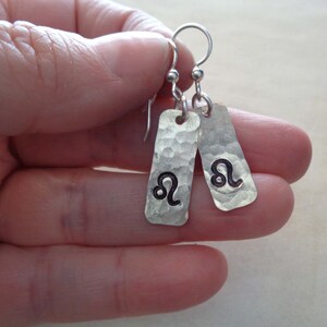 Zodiac Earrings /Sterling Silver Your Sign Bar Earrings / Horoscope Sagittarius Libra Aries Leo / Silver Bar Earring image 3