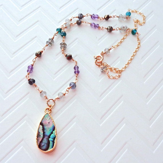 Abalone Gemstone Wire-Wrap Necklace / Gold Fill Abalone Gift / Dainty Luxe Abalone Jewelry / Summer Resort Jewelry