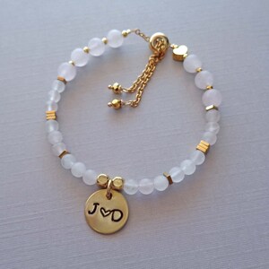 Personalized Rose Quartz Bracelet / Love Stone Custom Initials Gift / Valentines Gift / Personalized Rose Quartz Jewelry image 3