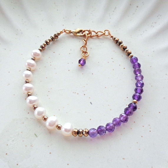 Amethyst & Freshwater Pearl Bracelet, February Birthstone