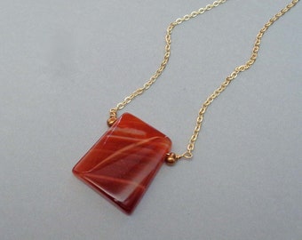 Carnelian Pendant Necklace / Large Carnelian Ladder Jewelry / Stone of Creativity & Vitality / Colorful Necklace