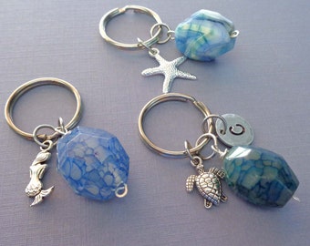 Blue Fire Agate Keychain / Turtle Keychain / Mermaid and Agate / Starfish Blue Stone / Sea Creature Gift / Save the Ocean Gift