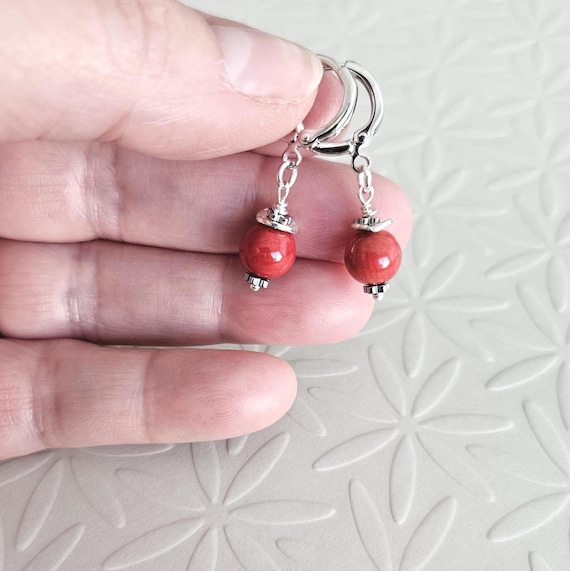 Coral Huggie Hoop Earring - Everyday Lever Back Drops