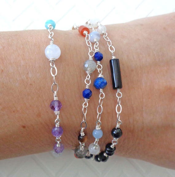 Spiritual Crystal Bracelets / Dainty Energy Work Bracelets / Wire-wrapped Sterling Silver Crystals