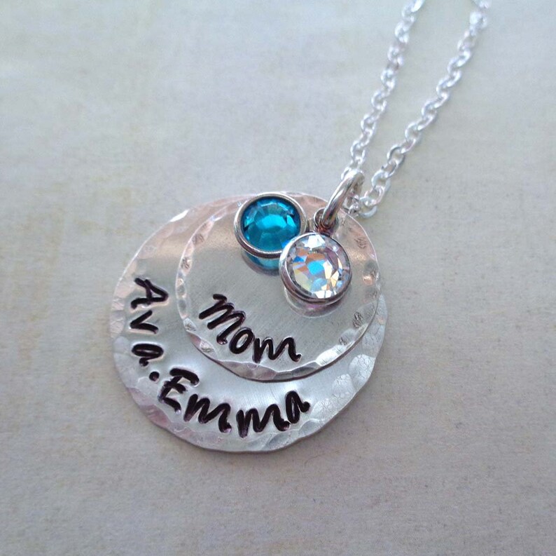 Sterling Silver Personalized Mom Necklace / Mother's Day Jewelry / Custom Names Crystal Birthstones / Gift for Mom image 2