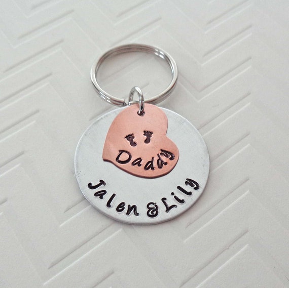 New Daddy Keychain - New Father Dad - Personalized Name - Hand-Stamped Metal Keychain