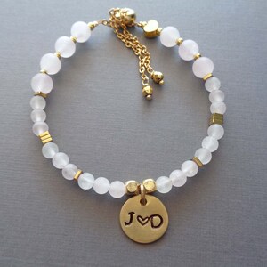 Personalized Rose Quartz Bracelet / Love Stone Custom Initials Gift / Valentines Gift / Personalized Rose Quartz Jewelry image 5