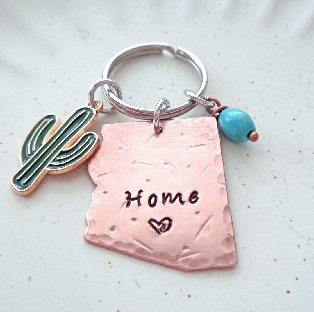 Arizona Keychain - Arizona is Home Gift - Arizona Cactus Key Ring ...