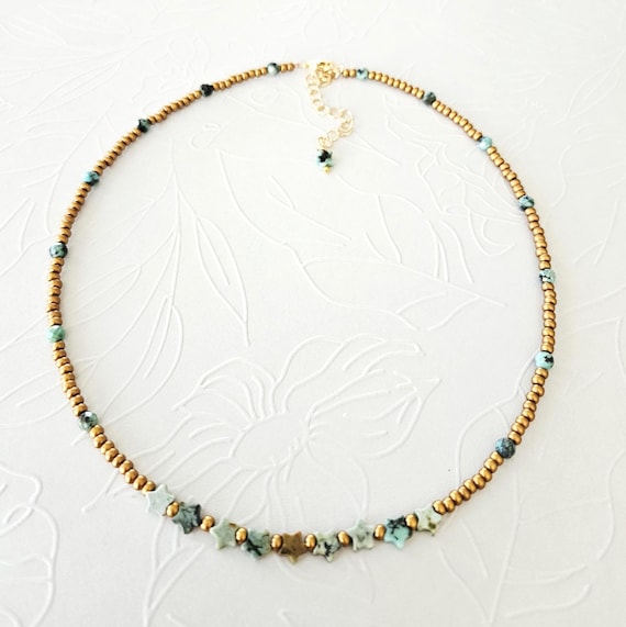 Dainty African Turquoise Star Choker Necklace