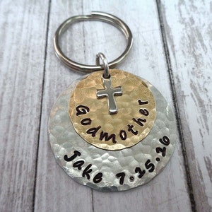 Godmother Gift - Baptism Keychain - Personalized Confirmation Gift - Catholic Religion Godmother Gift - Custom Name Date