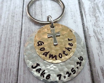 Godmother Gift - Baptism Keychain - Personalized Confirmation Gift - Catholic Religion Godmother Gift - Custom Name Date