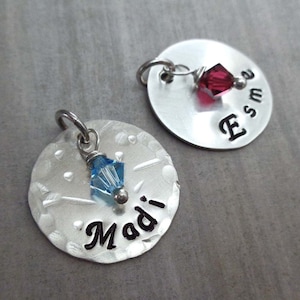 Sterling Silver Personalized Add-on Name Charm / Hand-Stamped Charm with Crystal or Pearl / Personalized Name and Birthstone