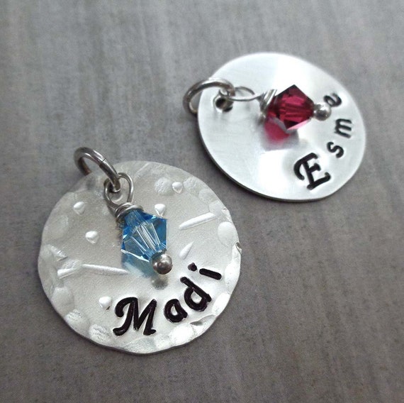 Sterling Silver Personalized Add-on Name Charm / Hand-Stamped Charm with Crystal or Pearl / Personalized Name and Birthstone