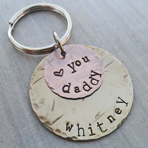 Personalized Dad Keychain Love You Daddy Father Dad Key Holder Hand-stamped Personalized Fathers Day Gift New Daddy Gift image 1