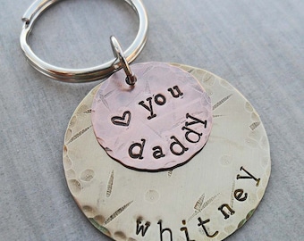 Personalized Dad Keychain - Love You Daddy - Father Dad Key Holder- Hand-stamped Personalized Fathers Day Gift - New Daddy Gift