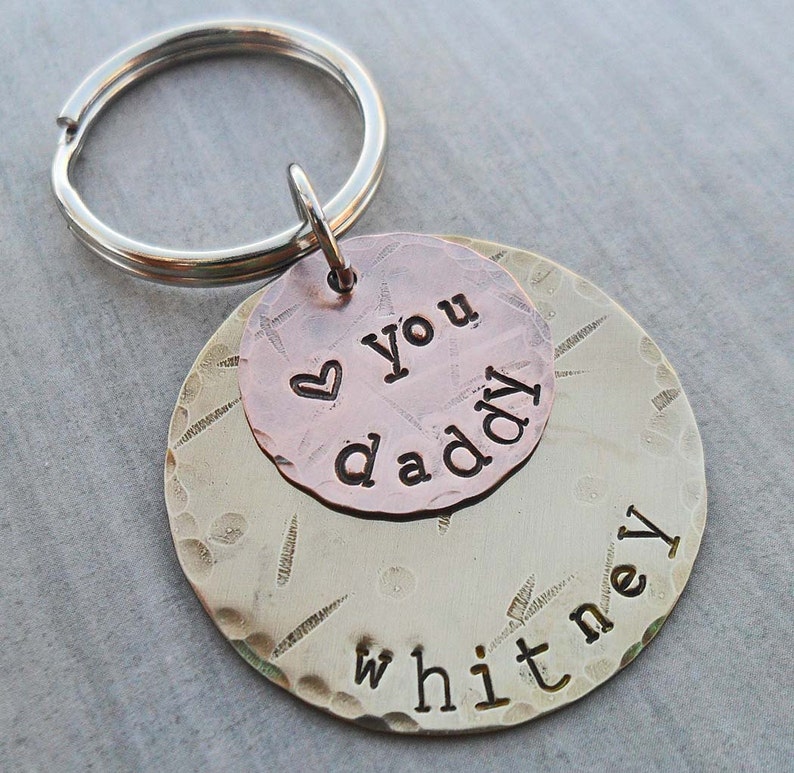 Personalized Dad Keychain Love You Daddy Father Dad Key Holder Hand-stamped Personalized Fathers Day Gift New Daddy Gift image 1