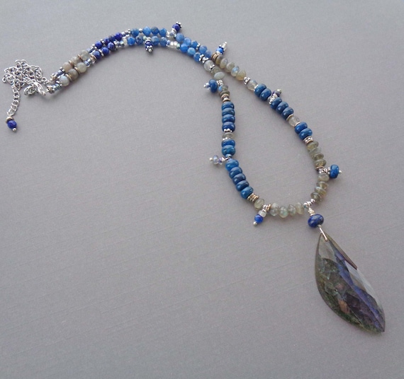 Labradorite Necklace / Luxe One-of-a-Kind Lapis Lazuli, Apatite, Blue Kyanite Jewelry / Unique Handmade Gift