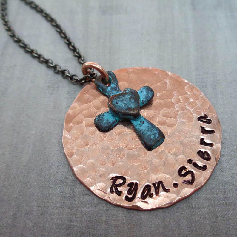 Personalized Cross Jewelry Rustic Jewelry Custom Names Date Baptism Gift image 2