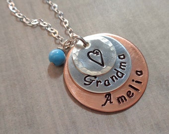 First Grandchild Grandma Necklace with Pearls / Gift for Mimi Grammy / Personalized Name Jewelry